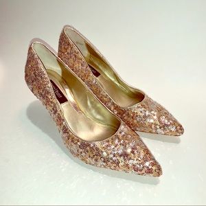 WHBM light gold sparkle kitten heels holiday size 6